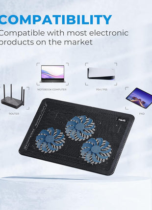 havit HV-F2056 15.6 inch-17 inch Laptop Cooler Cooling Pad - Slim Portable USB Powered (3 Fans), Black/Blue