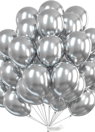 PartyWoo Silver Balloons 50pcs Latex Helium Balloons 12 Inch | Birthday Wedding Anniversary Graduation Bachelorette Engagement Bridal Shower Party Decorations Silver-G102