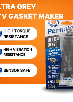 Permatex 82194 Ultra Grey Rigid High-Torque RTV Silicone Gasket Maker, 3.5 oz.