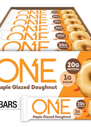 ONE Maple Glazed Doughnut Protein Bars, 20g Protein, Gluten Free, 12 ct | 20g Protein, 1g Sugar, Protein Snack for Breakfast, Workout and Travel, 12 Snack Bars with Whey Protein Isolate
