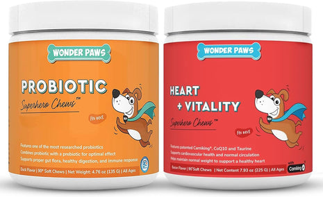 Probiotic Superhero Chews Plus Heart + Vitality Chews - for Dog's Gut Health, Digestion, Immune Support, Heart Health & Circulation - Probiotic 90 Chews - Heart + Vitality 90 Chews
