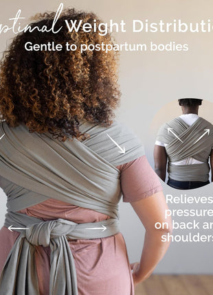 Boba Baby Wrap Carrier - Stretch Cotton Newborn Sling, Grey | Breathable, Hands-Free Babywearing Carrier Wrap; ergonomic, secure hold for newborn to toddler 7-35 lbs.