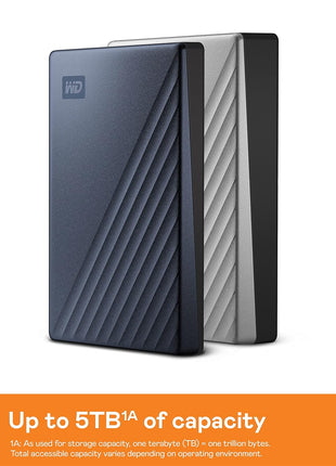 WD 5TB My Passport Ultra, Blue, Portable External Hard Drive, backup software with defense against ransomware, and password protection, USB-C and USB 3.1 - WDBFTM0050BBL-WESN
