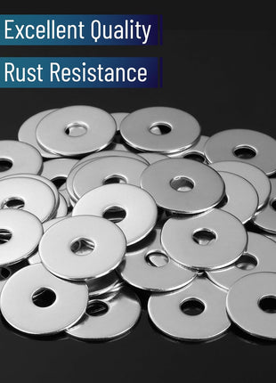 Bates- Stainless Steel Fender Washers, 1/4 inchx1 inch, 100 pcs, 1/4 Stainless Steel Flat Washers, 1/4 Fender Washer