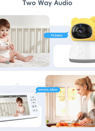 Baby Monitor with Camera and Audio, 2K HD Smart Video Baby Camera WiFi 5inch Screen, Night Vision, Temp Humidity Sensor, 2 Way Talk, Lullaby, Sleep Mode, Cry Detection, 1000ft Range, App Control