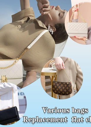 4 Sizes Flat Purse Chain Strap Crossbody Bag Replacement Strap with Metal Buckles(47.2/31.5/15.7/7.9 Inches, Gold)