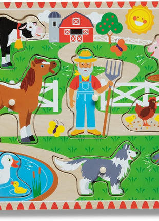 Melissa & Doug Old MacDonald's Farm Song Puzzle – 8-Piece Wooden Peg Puzzle with Light-Activated Sounds, Music Learning Toy for Toddlers and Preschoolers Ages 2+
