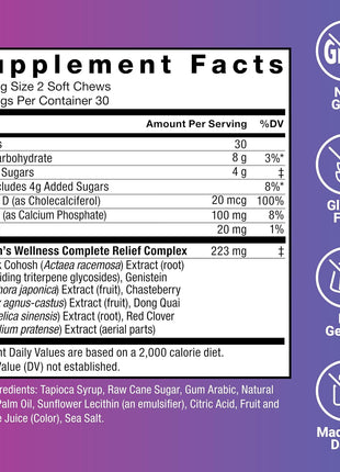 Force Factor Menopause Relief Supplement for Women | with Black Cohosh for Hot Flashes, Hormone Balance & Night Sweats Support, Women's Wellness, Mixed Berry, 60 Soft Chews