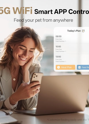 Automatic Cat Feeder with Camera, 5Ghz WiFi APP Control | Auto Pet Feeder for Cats and Small Dog Indoor- Easy to Set and Clean, Dual Power, 1-6 Meals/Day, Timed Precise Feeding