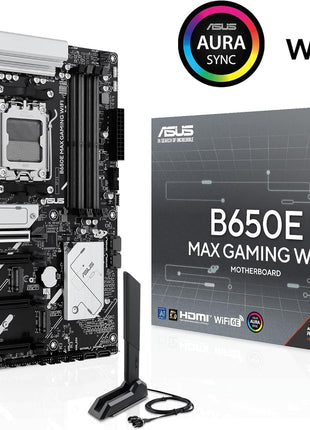 ASUS B650E MAX Gaming WiFi AMD B650 ATX Motherboard, DDR5, PCIe 5.0 Ready, 3X M.2 Slots, Wi-Fi 6E, Realtek 2.5Gb Ethernet, DisplayPort, HDMITM, USB 10Gbps Type-A & Type-C®, BIOS FlashbackTM, Aura Sync