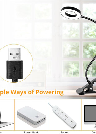 Woputne Desk Lamp Clip Light, 10 Dimmable Brightness 3 Light Modes Reading Light, Clamp Bedside Lamp for Painting, Craft, Study (Black)