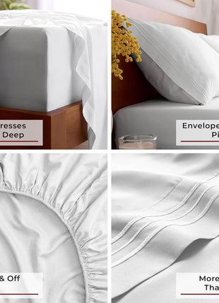 Mellanni Queen Sheets Set   4 PC Iconic Collection Bedding   Hotel Luxury, Extra Soft, Cooling Bed Sheets   Wrinkle, Fade, Stain Resistant (Queen, White)
