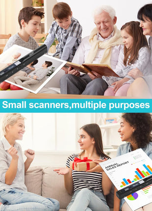 Portable Document Scanner, 900DPI Handheld Scanner Wand for Documents & Receipts, A4 Photo Image Scanner JPG/PDF, Portable Scanner for Laptop, USB 2.0 High Speed Transfer, Supports Micro SD Card