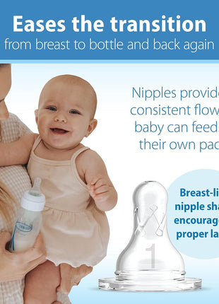 Dr. Brown's Natural Flow Anti-Colic Options+ Narrow Baby Bottle, 8 oz/250 mL, with Level 1 Slow Flow Nipples, 0m+, 4 Pack