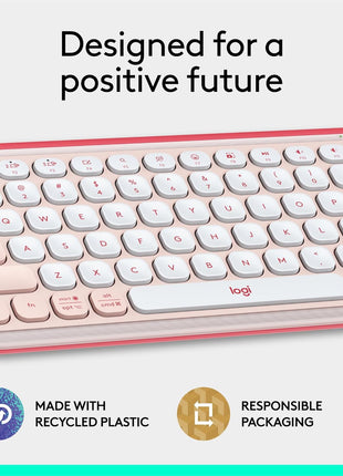 Logitech POP ICON Keys Wireless Bluetooth Keyboard - Rose and Off-White | Comfortable typing, programmable keys, easy-switch between up to 3 devices, for laptop, tablet, PC