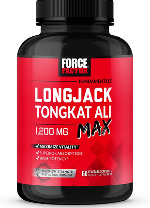 Force Factor Longjack Tongkat Ali Max Men's Vitality, L-Arginine Nitric Oxide for Muscle Building, 60+150 Capsules