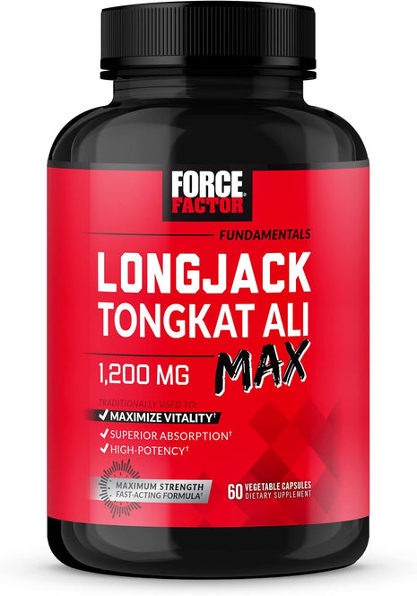 Force Factor Longjack Tongkat Ali Max Men's Vitality, L-Arginine Nitric Oxide for Muscle Building, 60+150 Capsules