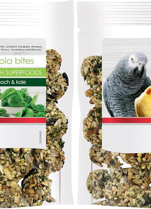 Kaytee Granola Bites with Super Foods Spinach and Kale for Pet Birds, Conure, Cockatiel, Lovebird, Parakeet, Amazon, African Grey, Ecletus, Pionus, Cockatoos and Macaws, 4.50 Ounce (Pack of 1)