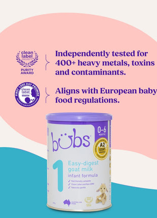Bubs Goat Milk Infant Formula Stage 1, Infants 0-6 months, Made with Fresh Goat Milk, 14.1 oz