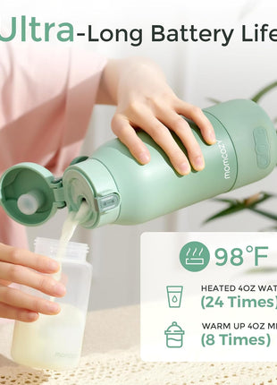 Momcozy Portable Bottle Warmer for Travel – Dual Heating Modes for Breast Milk & Water, Portable Milk Warmer with Fast Heating & Long Battery Life, 17 Ounces Large Capacity to Meet Your All-Day Needs