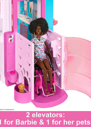 Barbie DreamHouse, Pool Party Doll House | 75+ Pieces and 3-Story Slide, Barbie House Playset, Pet Elevator and Puppy Play Areas