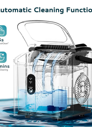 EUHOMY Ice Maker Countertop, Portable Ice Machine with Carry Handle, 26.5lbs Per Day, 9 Cubes in 6 Mins, Auto-Cleaning, with Basket and Scoop, for Home, Kitchen, Camping, RV (Silver)