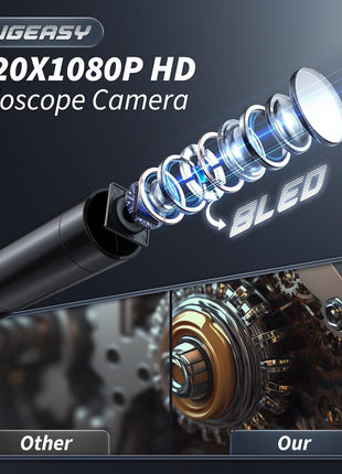 Endoscope Camera with Light, Inspection Borescope Camera with 4.3 inch IPS Screen, 1920P HD with 8 LED Lights, 16.5FT Semi-Rigid Cord Bore Scope, IP67 Waterproof Endoscope for Sewer, Tools(Orange)