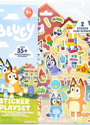 Horizon Group USA Bluey Sticker Playset, 2 Sticker Play Scenes, 35+ Reusable Puffy Bluey Repositionable Stickers for Kids, Perfect for Travel, Screen-Free Fun