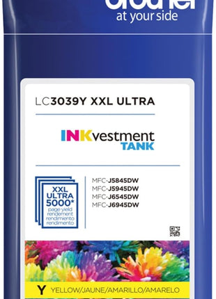 Brother Genuine LC3039Y, Single Pack Ultra High-Yield Yellow INKvestment Tank Ink Cartridge, Page Yield Up to 5,000 Pages, LC3039, Amazon Dash Replenishment Cartridge