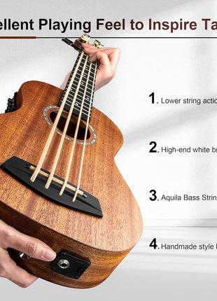 Caramel CUB402 Electric 30inch All Solid Wood Mahogany Ukulele Bass   Tuned as E A D G