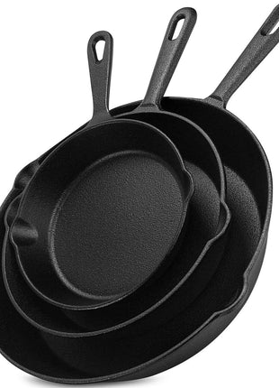 Utopia Kitchen Premium Cast iron Skillets 3 Piece Set, Chef's Pan, Pre Seasoned Frying Pan, 6, 8 & 10 Inches, PFAS-Free, Stovetop, Campfire & Grill Large Skillet, Even Heat Distribution Cast Iron Pan