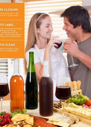 FastRack Green wine bottles 750ml, 12-Pack W5 Bordeaux - NO CORKS INCLUDED | Food-grade green wine bottles empty for winemaking, mead and liquor storage | Accepts #8 or #9 corks | Empty wine bottles