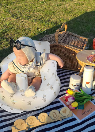 EKEPE Inflatable Baby Seat for Babies 3 Months & Up, Baby Floor Seats for Sitting Up, Baby Seats for Infants, Blow Up Baby Chair with Built in Air Pump - Bear