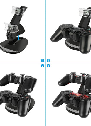 VSEER PS3 Controller Charger, Dual Console Charger Charging Docking Station Stand for PS3 with LED Indicators, Black