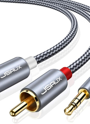 JSAUX RCA to 3.5mm Cable 6.6ft, Aux to RCA Headphone Male to Male Jack Adapter Nylon Braided 1/8 Audio Y Cord for Smartphones, MP3, Tablets, Speakers, HDTV -Grey