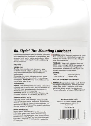 Ru-Glyde Tire Mounting Lubricant by AGS – 1 Gallon | Tire Bead Seating Lube & Rubber Rejuvenator | Prevents Rim Rust | No-Mix, Ready-to-Use Formula for Tire Changers, Auto Shops & DIY Tire Install