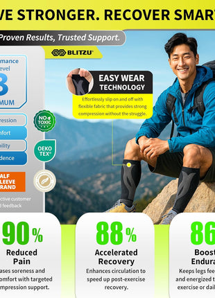 BLITZU Calf Compression Sleeves for Men and Women. Footless Compression Socks Support for Varicose Vein, Nursing, Running. Leg Sleeve Brace for Shin Splints, Pain Relief & Reduces Swelling Black L xL