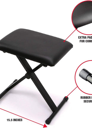 RockJam 61 Key Keyboard Piano Stand With Pitch Bend Kit, Piano Bench, Headphones, Simply Piano App & Keynote Stickers