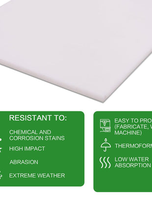 Bocolon High Density Polyethylene Sheets HDPE Plastic Sheet Board for DIY, Heavy Duty Industry, 1/4 inch Thick,Size 6 inch x 6 inch, White Color
