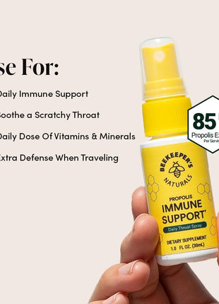 Propolis Throat Spray by Beekeeper's Naturals   95% Bee Propolis Extract, Natural Immune Support & Sore Throat Relief   Antioxidants, Keto, Paleo, Gluten Free (1.0 oz)(Pack of 1)