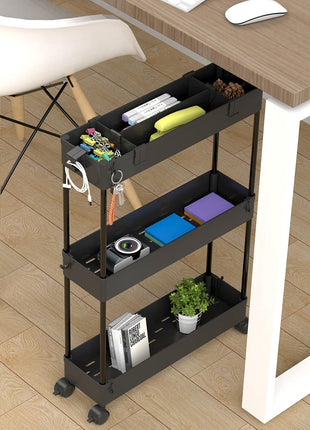 SPACELEAD Slim Storage Cart 3 Tier,Bathroom Organizer Rolling Utility,Mobile Shelving Unit Slide Out for Office, Kitchen, Laundry Room & Narrow Places,Black