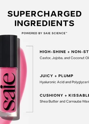 Saie Dewy Glow Duo - Dew Liquid Blush - (.40 oz, Lady), Glossybounce Lip Gloss-Oil Hybrid (.17 oz, Bubble) - Hydrating, Vegan Makeup for Radiant Cheeks & Lips
