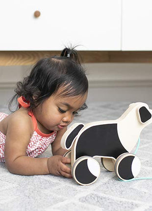 LOVEVERY |The Pull Pup | Wooden Push Pull Toy, Black/White/Natural Wood, Sustainable Toy for Toddler, Ages 18+ Months