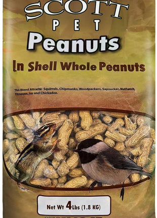 Scott Pet Wild Bird Seed, Whole Peanuts, 4 lbs Bag, Feed, Great Source of Protein and Fiber, Peanuts for Outside Wild Birds