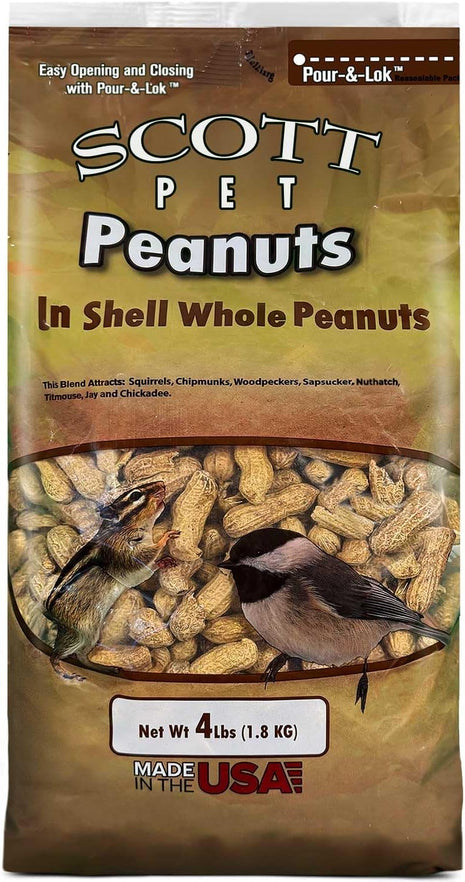 Scott Pet Wild Bird Seed, Whole Peanuts, 4 lbs Bag, Feed, Great Source of Protein and Fiber, Peanuts for Outside Wild Birds