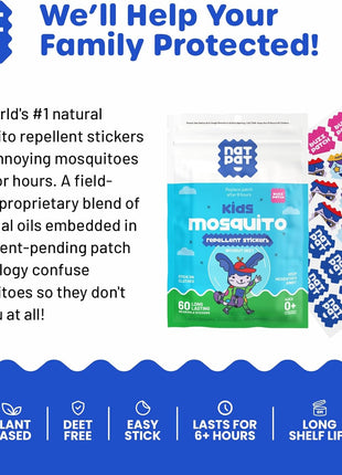 NATPAT Buzz Patch Mosquito Patch Stickers for Kids - Plant Based Ingredients, Non-Toxic - The Original All Natural Citronella Essential Oil Insect Patch, DEET Free, for Toddlers, Kids (48 Pack)