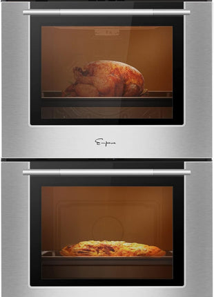 Empava 30" 10.0 cu ft Double Electric Wall Oven with Air Fry, EMPV-30WO05 | 2.5 cu ft Capacity, Basic Broil & Bake, Mechanical Knob Controls, Triple-Layer Glass Door, Snug Fit for Small Kitchens