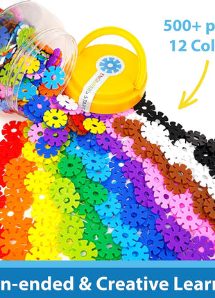 Brain Flakes 500 Piece Set, Ages 3+, Interlocking Plastic Disc Toy for Creative Building, Educational STEM Learning, Construction Block Play for Kids, Teens, Adults, Boys, and Girls