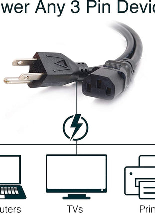 C2G 6FT Premium Replacement AC Power Cord - Durable Power Cable for TV, Computer, Monitor, Appliance & More (24240), Pack of 1
