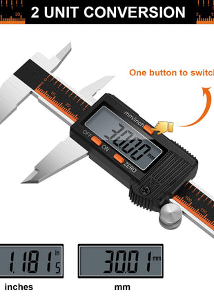 HARDELL Digital Caliper, 6 Inch Stainless Steel Caliper Measuring Tool with Large LCD Screen, Electronic Micrometer Caliper Digital Inch/Millimeter Conversion, Automatic Off(Ruler & 2 Batteries)